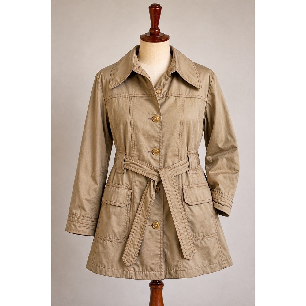 Equinox‎ Fleet Street Trench Coat Jacket Tan Belted Japan Womens 16 Vintage